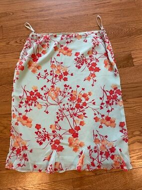 Harold's Mint Slip Skirt with Red & Coral Floral Print